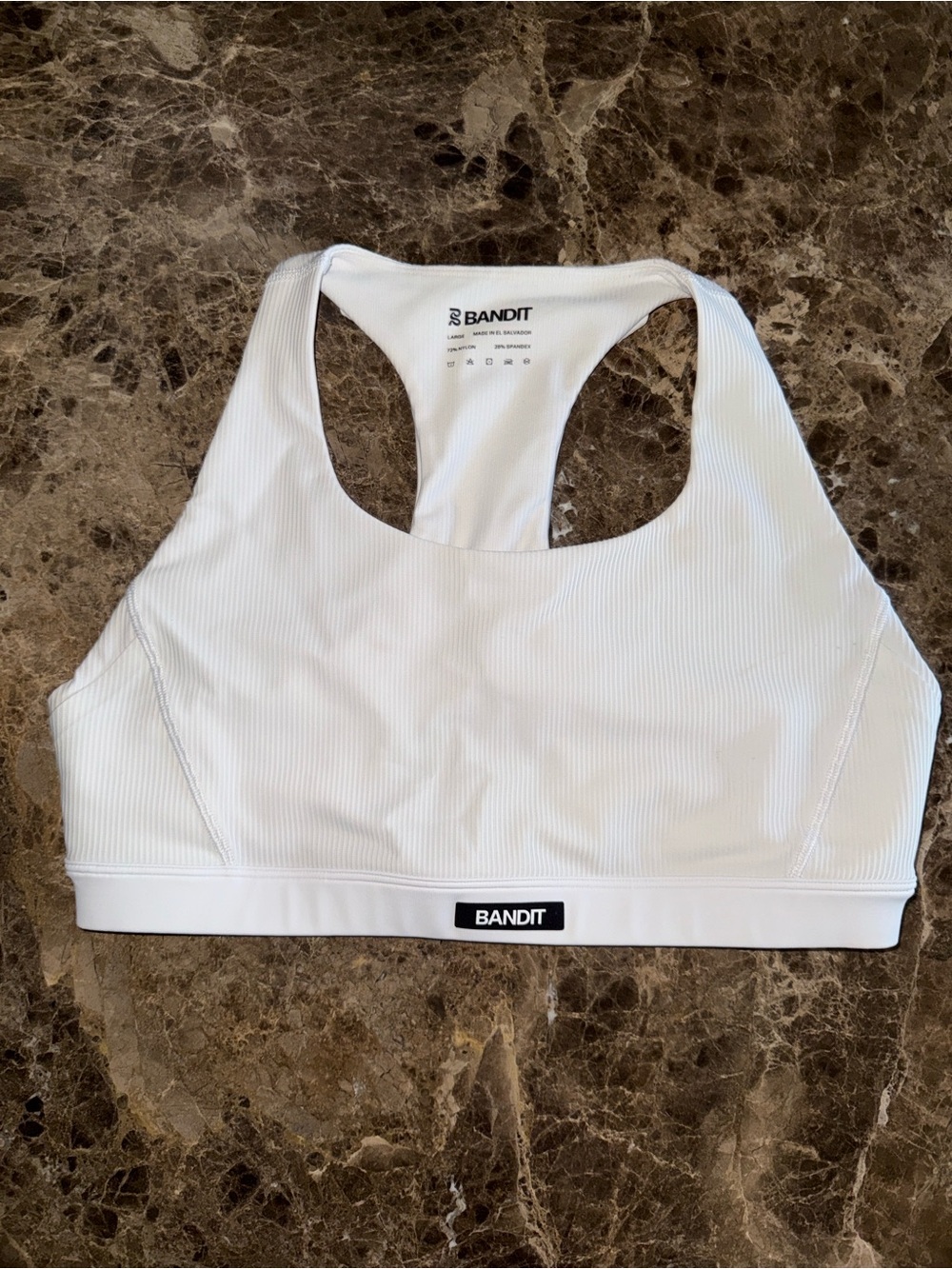 Bandit White Ribbed Sports Bra - Supportive Racerback - Picture 2 of 8